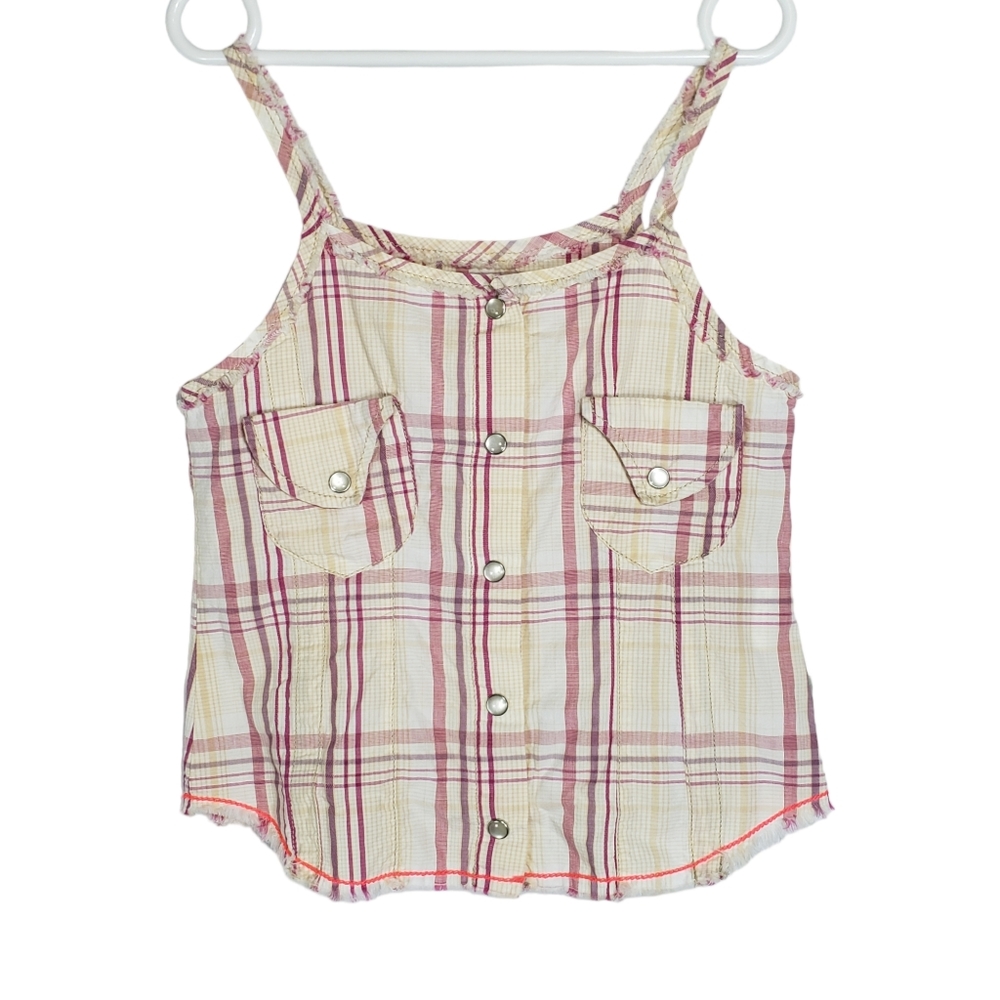 Jean Bourget Western Pearl Snap Button Front Tank Cream Top Size 6